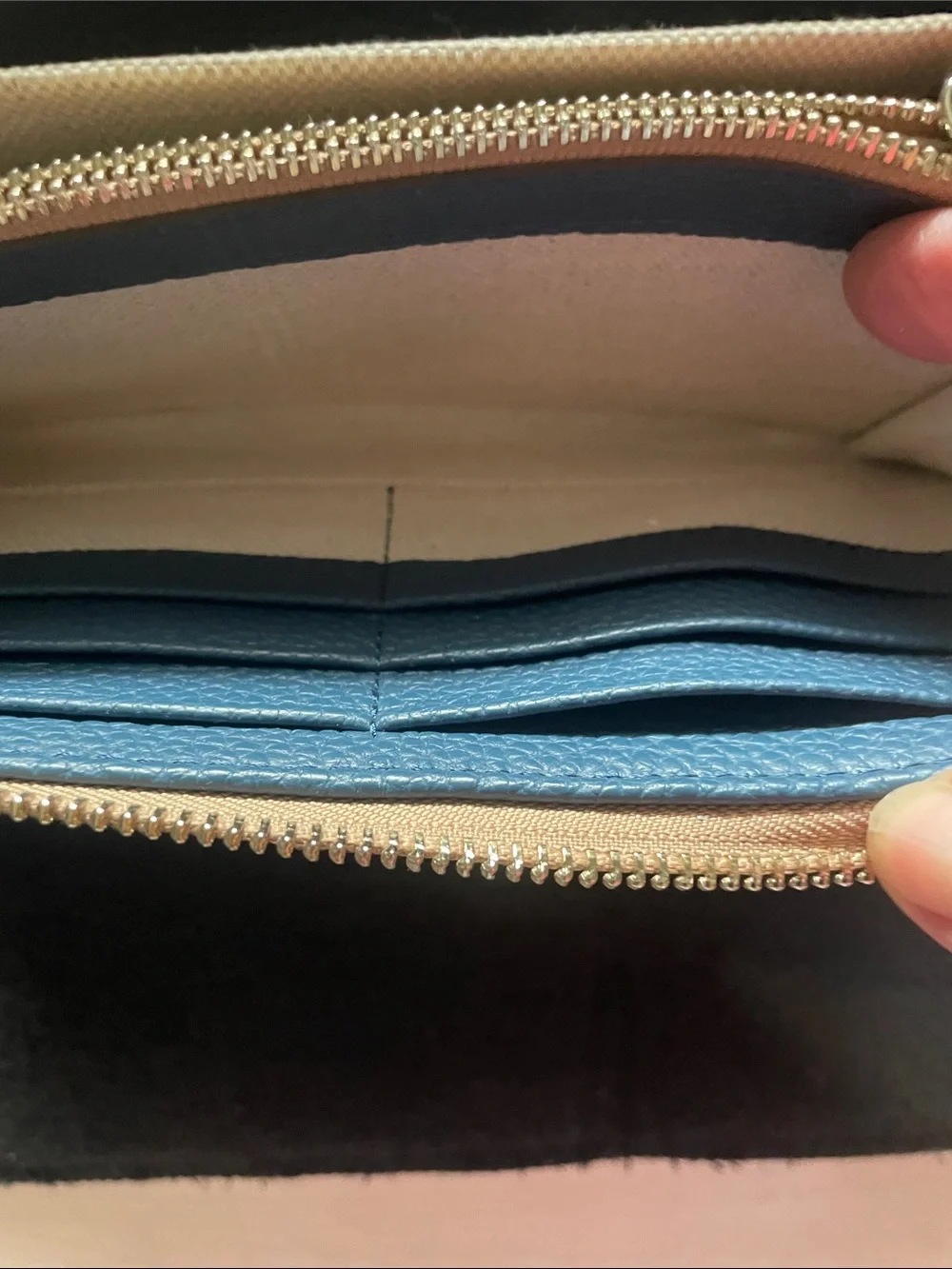 Dooney & Bourke Teal Pebbled Leather Wristlet with Brown Trim
